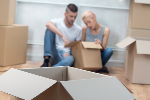 Boxes and household items arranged inside a removal van